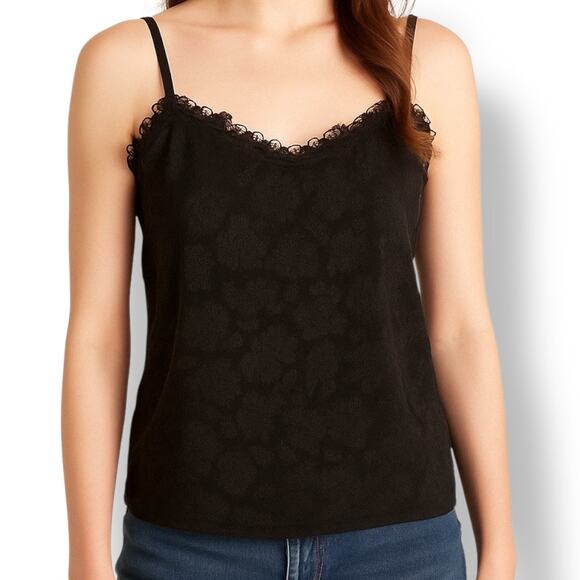 Rebecca Taylor Black Silk Dark Floral Lace Cami Tank Top Adjustable Straps 4 - Picture 1 of 10